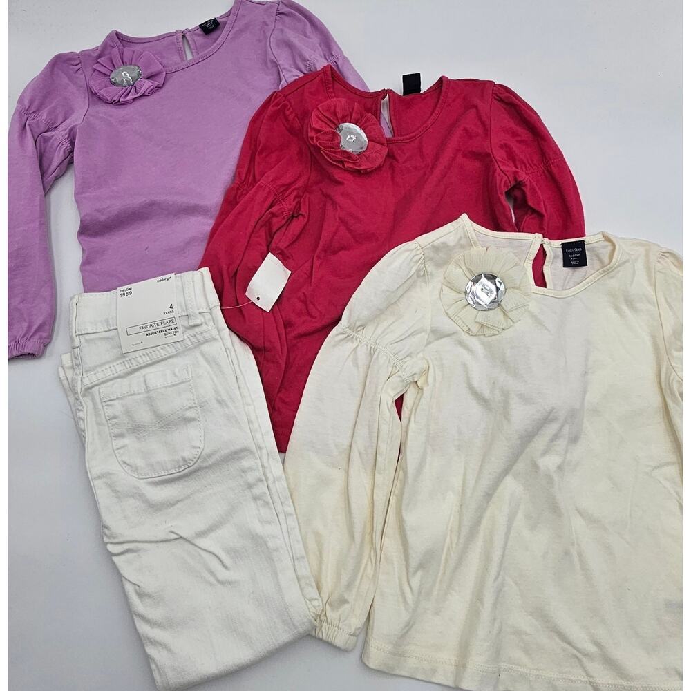 4 Piece Gap Girl's Size 4 Flower Long Sleeve Ballerina Tops and Jeans